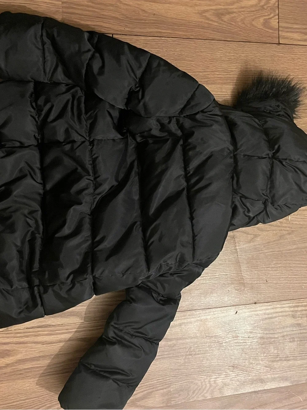 GAP Black Kids Puffer Coat with Faux Fur Trimmed Hood girls